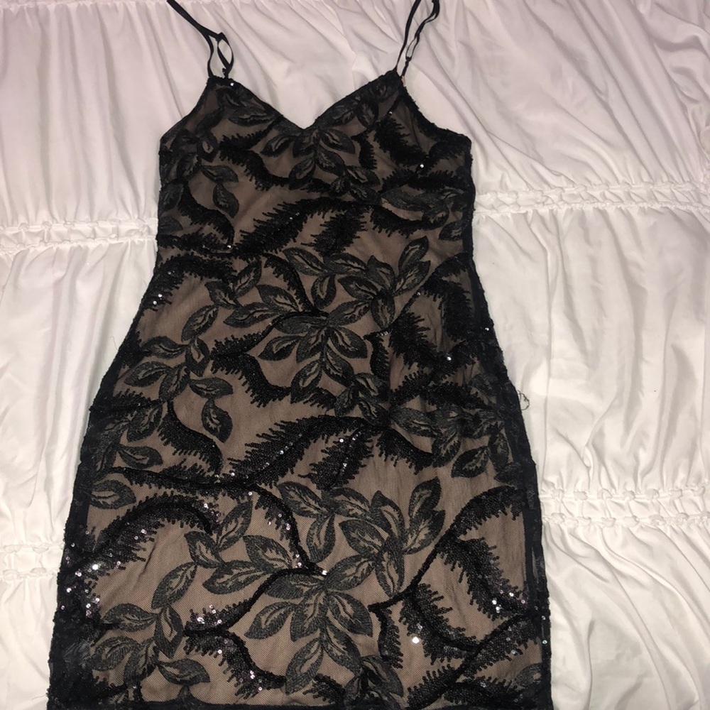 Black dress with floral sequin design